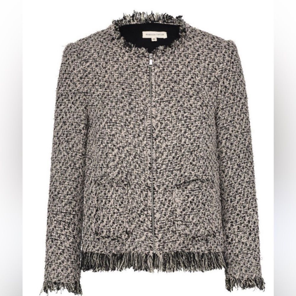 Rebecca Taylor Fringe Tweed Classic Blazer Jacket